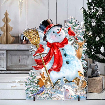 Frosty Forest Friends Snowman Christmas Outdoor Scene by D. Gelsinger - Christmas Santa Snowman Decor - 8461026F-1624-2