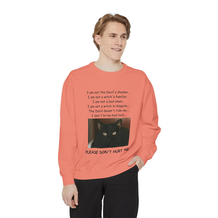 Unisex Sweatshirt – Thoughtful Black Cat Design – Garment-Dyed