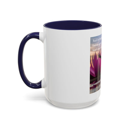 Inspirational Lotus Sunrise Coffee Mug — "knock on the door to my soul"