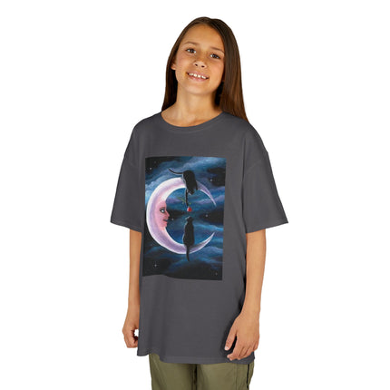 Kids Moon Dreamer Tee — Black Cats on Crescent Moon Graphic