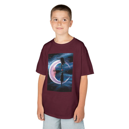 Kids Moon Dreamer Tee — Black Cats on Crescent Moon Graphic