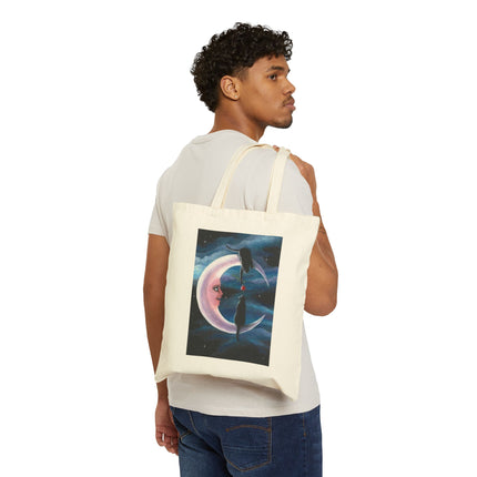 Crescent Moon Black Cats Tote — Rose Offering Cotton Canvas Bag