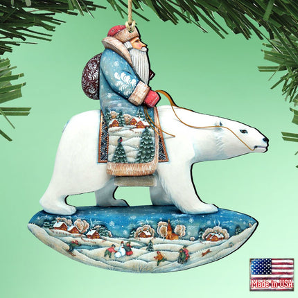 Santa Polar Bear Wooden Ornaments by G. DeBrekht - Christmas Santa Snowman Decor - 8116382-1