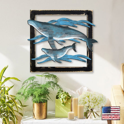 Whales in Frame Rustic Wooden Wall Decor by G. DeBrekht - Coastal Sea-Life Decor - G98516S2-0