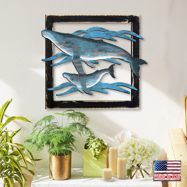 Whales in Frame Rustic Wooden Wall Decor by G. DeBrekht - Coastal Sea-Life Decor - G98516S2-0