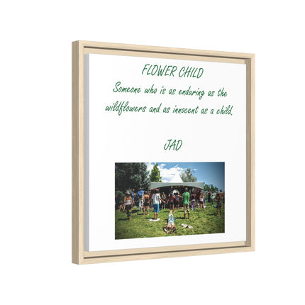 Flower Child Matte Canvas Print — "Flower Child" Quote with Festival Photo (Framed)