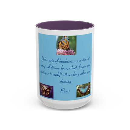 Butterfly Kindness Accent Coffee Mug — Rumi Inspirational Quote (11/15 oz)