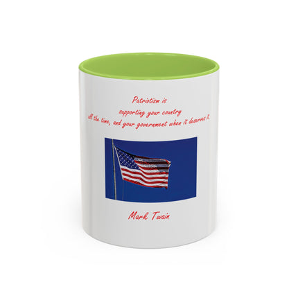 American Flag Accent Coffee Mug — Patriotic Quote by Mark Twain, 11/15oz