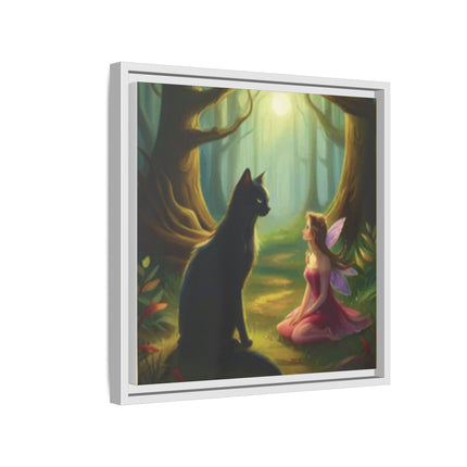 Fairy and Black Cat Forest Canvas – Framed Matte Wall Art