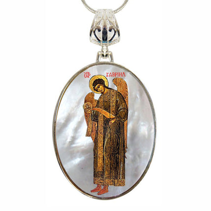 Archangel Saint Gabriel Silver Plated Mother of Pearl Jewelry Necklace - 43041-0