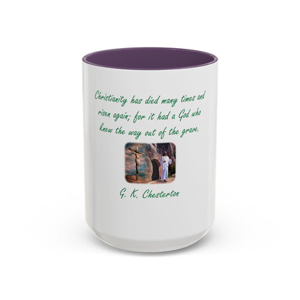 Christian Quote Coffee Mug — G. K. Chesterton 'Christianity Has Died Many Times' Accent Mug (11/15oz)
