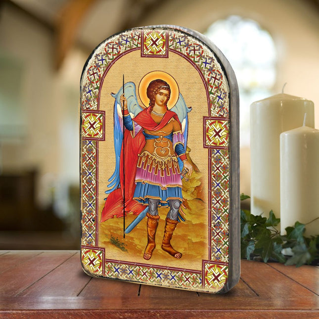Saint Michael Archangel Wooden Gold Plated Religious Christian Sacred Icon - Inspirational Icon Decor - 86022-0