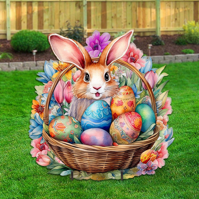Bunny in a Basket Easter Yard Sign by G. DeBrekht - Easter Spring Decor - 8652764F-0