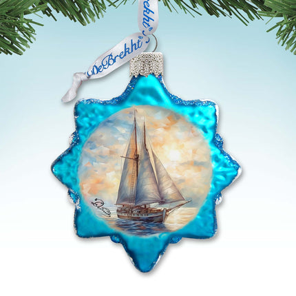 Coastal Decorations  Sailboat Keepsake Glass Ornaments by G. Debrekht - Coastal Holiday Decor - 777401-1
