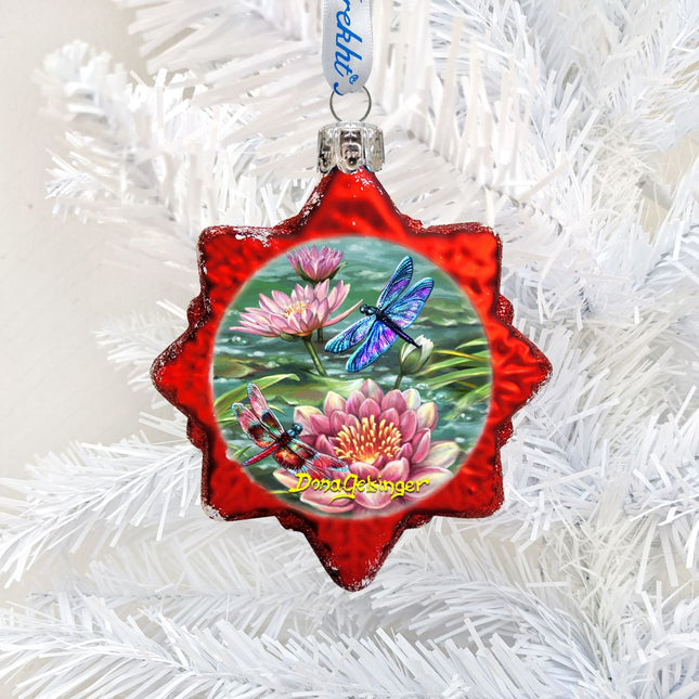 Dragonflies and Water Lilies Mercury Glass Ornament by D. Gelsinger - Christmas Decor - 778113-DG-0