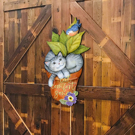 Cat Lovers Welcome Sign Cats Comfort Zone in a Pot Door Wreath - Handmade Gift for Porch Decor by Susan Winget - 8471214H-SW-4