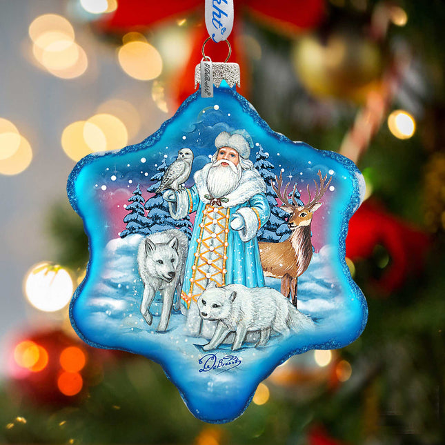Santa Arctic Story Snowflake Glass Ornament by G. DeBrekht - Christmas Santa Snowman Decor - 754-011B-0