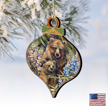 Grin Bear it Grizzly Mother Cub Wooden Ornaments by J. Bergsma - Wildlife Holiday Decor - 8591947-JB-1