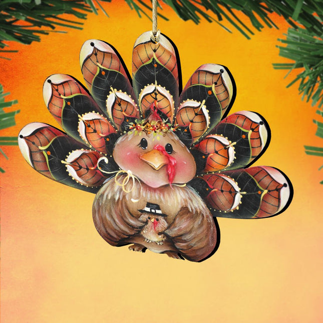 Be Thankful Turkey Sitter Wooden Ornaments by Jamie Mills-Price - Thanksgiving Halloween Decor - 8457702-0