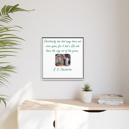 Framed Canvas Wall Art — G.K. Chesterton Easter Quote with Resurrection Image