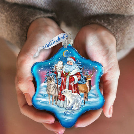 Santa Polar Story Snowflake Glass Ornament by G. DeBrekht - Christmas Santa Snowman Decor - 754-011-3