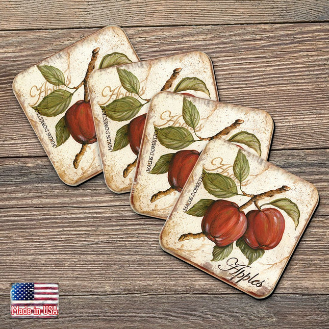 Apples Wooden Cork Coasters Gift Set of 4 by Nature Wonders Nature Wildlife Decor  - 8198633C-S4-0