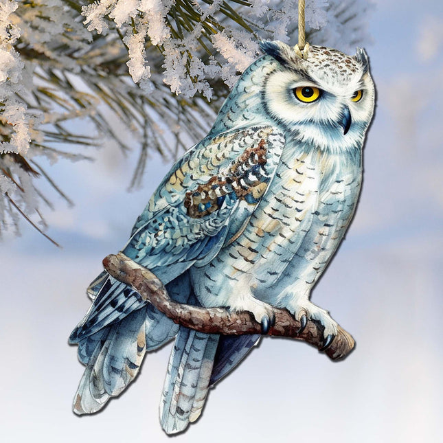 Alaskan Snowy Owl Wooden Ornaments by G.Debrekht - Wildlife Holiday Decor - 8710004-5-0