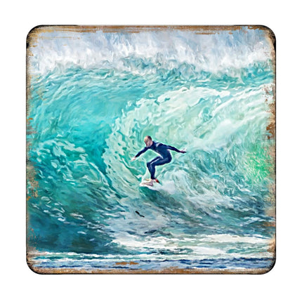 Surfer Coastal Wooden Cork Coasters Gift Set of 4 by Nature Wonders - Coastal Sea-Life Decor - 95227C-S4-3