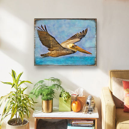 Flying Pelican Wooden Coastal Wall Art by Nature Wonders - Coastal Sea-Life Decor - 95387B-2