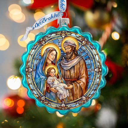 Classical Holy Family Wreath Glass Ornament by G. Debrekht - Nativity Holiday Decor - 759-057-1