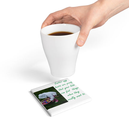 Easter Themed Ceramic Coaster - Kids' Egg Hunt Quote