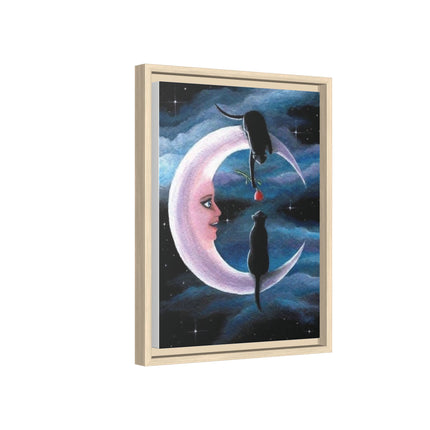 Framed Matte Canvas Moon Cats Wall Art — Whimsical Night Sky Print