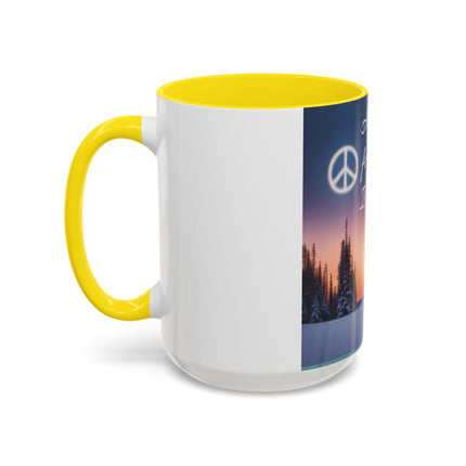 Christmas Peace Accent Mug | 15oz Ceramic Cup with Quote & Sunset