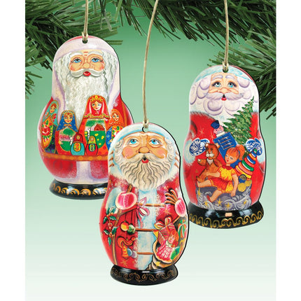 Santa Doll Wooden Ornaments Set of 3 by G. DeBrekht - Christmas Santa Snowman Decor - 8100103S3-0