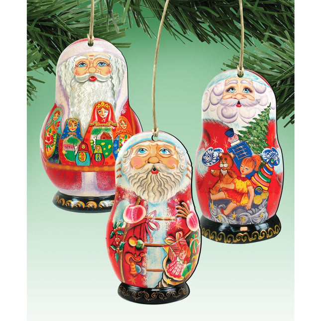Santa Doll Wooden Ornaments Set of 3 by G. DeBrekht - Christmas Santa Snowman Decor - 8100103S3-0