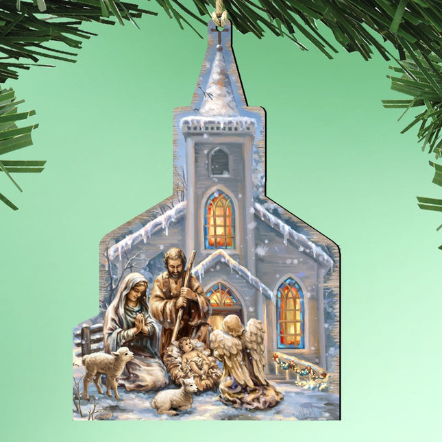 Nativity at The Chapel Wooden Ornaments - Tree Ornament by Gelsinger - Nativity Holiday Decor - 8161016-1606-0