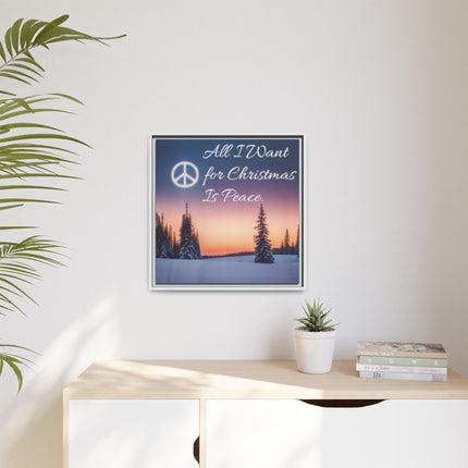 Framed Canvas Wall Art — "All I Want for Christmas Is Peace" Winter Landscape