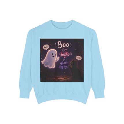Halloween Ghost Sweatshirt – “Boo is just hello in ghost language” Cozy Pullover