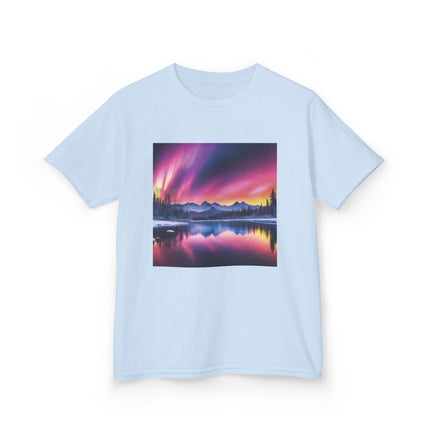 Kids Tee — Colorful Northern Lights Mountain Print