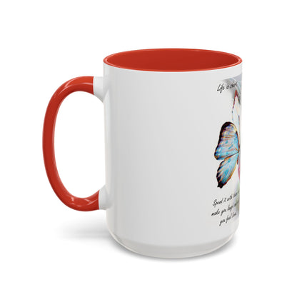 Cat & Butterfly Coffee Mug with 'Life is Short' Inspirational Quote (Accent, 11/15oz)