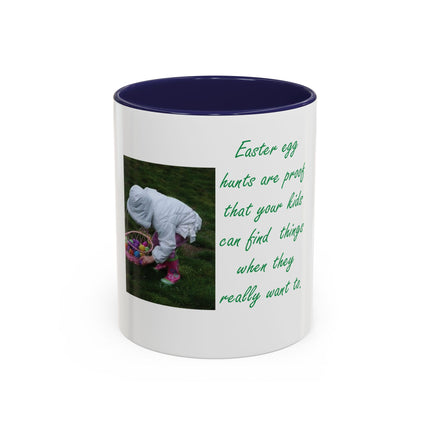 Easter Photo Coffee Mug — “Easter egg hunts are proof…” Accent Ceramic Mug (11/15oz)