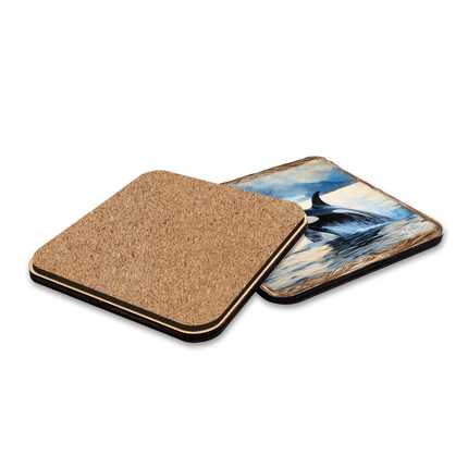 Playful Orcas Wooden Cork Placemat and Coasters Gift Set of 7 by Nature Wonders Nature Wildlife Décor  - 85412C-S7-3