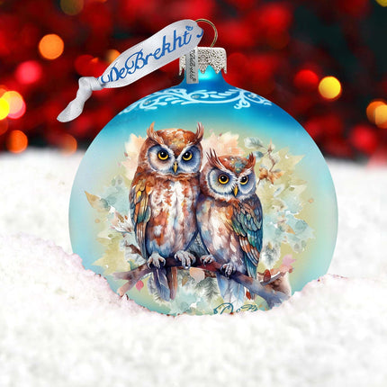 A Love for All Seasons: Wild Owls Ball Glass Ornament by G. Debrekht - Wildlife Holiday Decor - 73384-3