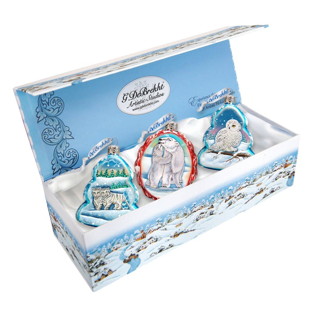 White Winter Mercury Glass Ornaments Set of 3 by G. DeBrekht - Wildlife Holiday Decor - 770111S3-0