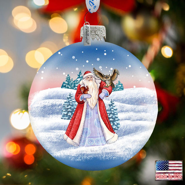 Santa With Owl Glass Ornament by G. DeBrekht - Christmas Santa Snowman Decor - 73314-0