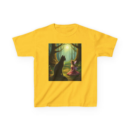 Enchanted Forest Kids Tee – Magical Fairy & Black Cat Design