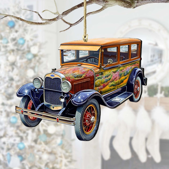 Nautical Christmas Decor - Vintage Car Wooden Ornaments by G.Debrekht Coastal Holiday Decor - 8688194-0