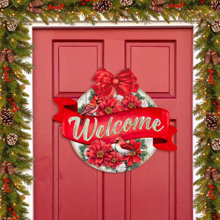 Christmas Wreath Welcome Sign Front door welcome sign Main entrance banner Welcome sign - Wooden front porch decor - 933117H-0