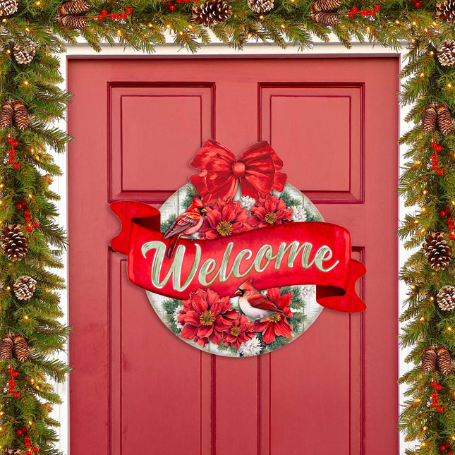 Christmas Wreath Welcome Sign Front door welcome sign Main entrance banner Welcome sign - Wooden front porch decor - 933117H-0
