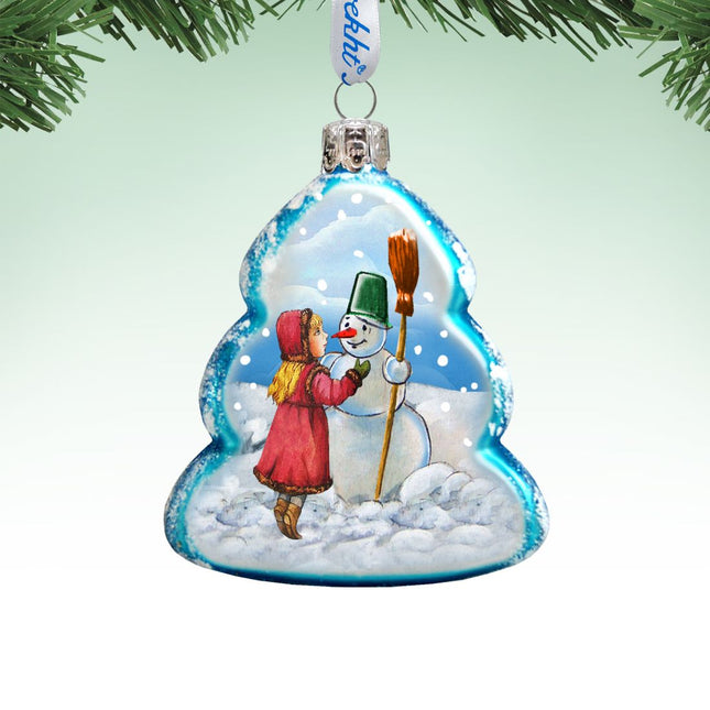 Playing Snowman Mercury Glass Ornament by G. DeBrekht - Christmas Santa Snowman Decor - 777386-0